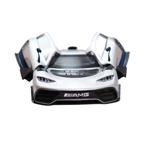 ماشین فلزی بنز موزیکال با چراغ، کمک‌ فنر و درب‌ های بازشو رنگ نقره ای_اسباب بازی