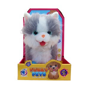 عروسک رباتیک گربه پشمالو موزیکال سنسور دار با دسته ی کنترلی رنگ طوسی مدل 5535_اسباب بازی