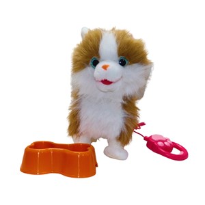 عروسک رباتیک گربه پشمالو موزیکال سنسور دار با دسته ی کنترلی رنگ قهوه ای مدل 5535_اسباب بازی