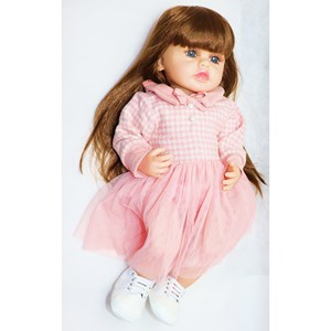 عروسک سیلیکونی دختر بچه 50 سانتی سخنگو با پیراهن صورتی_اسباب بازی