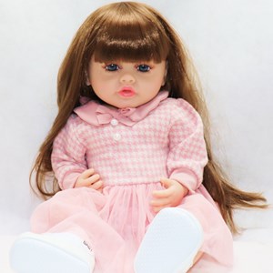 عروسک سیلیکونی دختر بچه 50 سانتی سخنگو با پیراهن صورتی_اسباب بازی