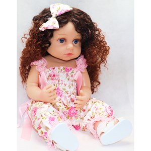 عروسک سیلیکونی دختر بچه 50 سانتی سخنگو با گل سر صورتی_اسباب بازی