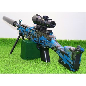 تفنگ اسباب‌ بازی شارژی تیر ژله‌ ای دو حالته با دوربین رنگ آبی مدل M249 554C_اسباب بازی