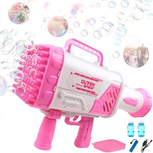 تفنگ اسباب بازی حباب ساز شارژی چراغ دار با 64 سوراخ مدل Rocket Bubble Gun_اسباب بازی
