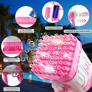 تفنگ اسباب بازی حباب ساز شارژی چراغ دار با 64 سوراخ مدل Rocket Bubble Gun_اسباب بازی
