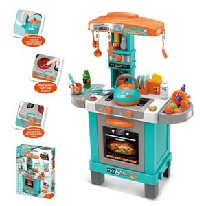 اسباب بازی ست آشپزخانه دخترانه آبی 42 پارچه برند ژیونگ چنگ مدل KIDS COOK LITTLE CHEF XIONG CHENG 008939A