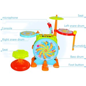 اسباب بازی موزیکال ست جاز و درام هولی تویز مدل 666 Hola Toys Dimple Electric Toy Drum Set for Kids