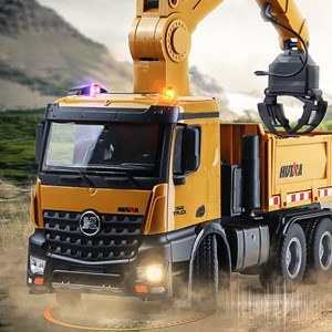 ماشین کنترلی شارژی کامیون حرفه ای هوینا مدل HUINA 1575 RC 1:14 Timber Grab Truck Dumpe_اسباب بازی